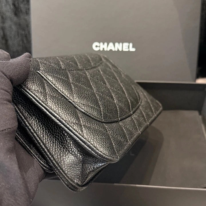 Chanel Woc Chain Calfskin Shoulder Crossbody Bag Black Silver Women D