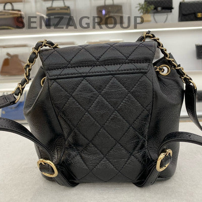 Chanel Duma Quilted Black Gold Small Chain Backpack Classic Women's