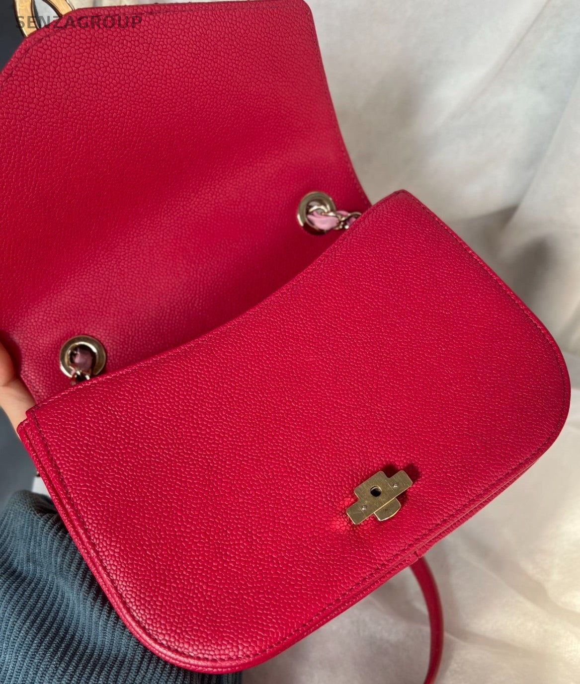 Chanel Coco Curve Calfskin Top Handle Shoulder Bag Crossbody Red Gold Women