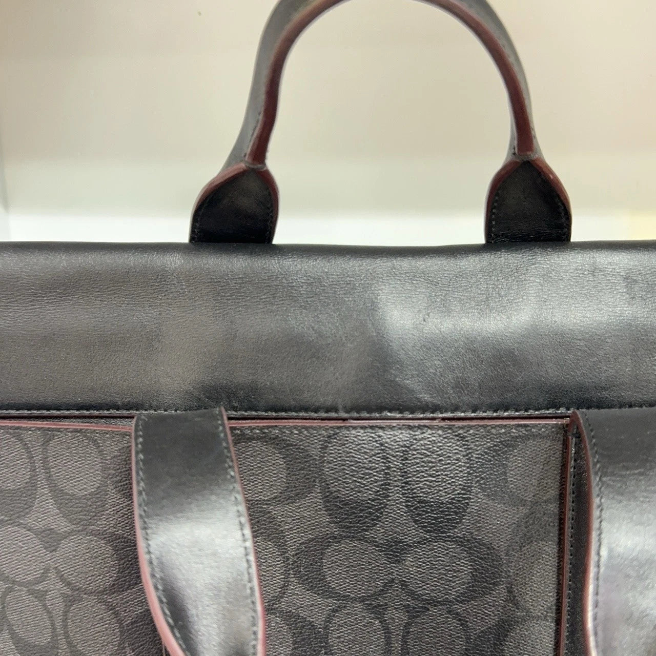 Coach Monogram Canvas Leather Laptop Briefcase Shoulder Bag For Women
