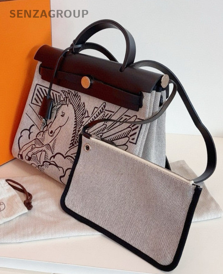 Hermes Herbag31 Top Handle Bag Crossbody Black Gray Silver Used Women Classic