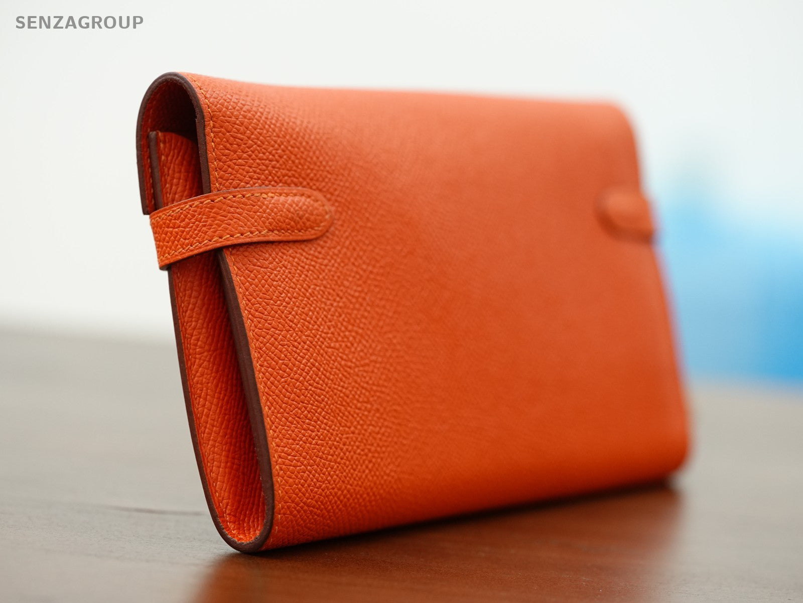 Hermes Kelly Wallet epsom Leather Orange Women Silver