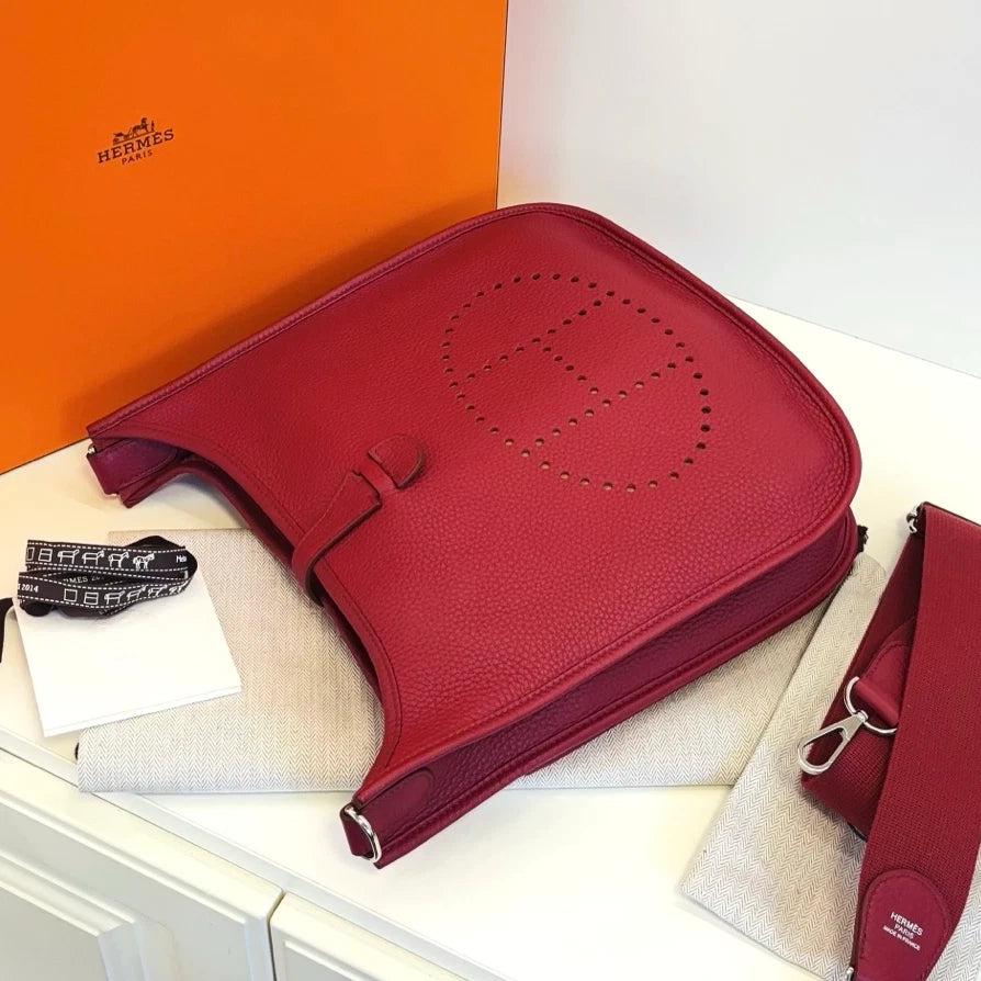 Hermes Evelyne29 Shoulder Bag Crossbody Used Women Red Silver Classic