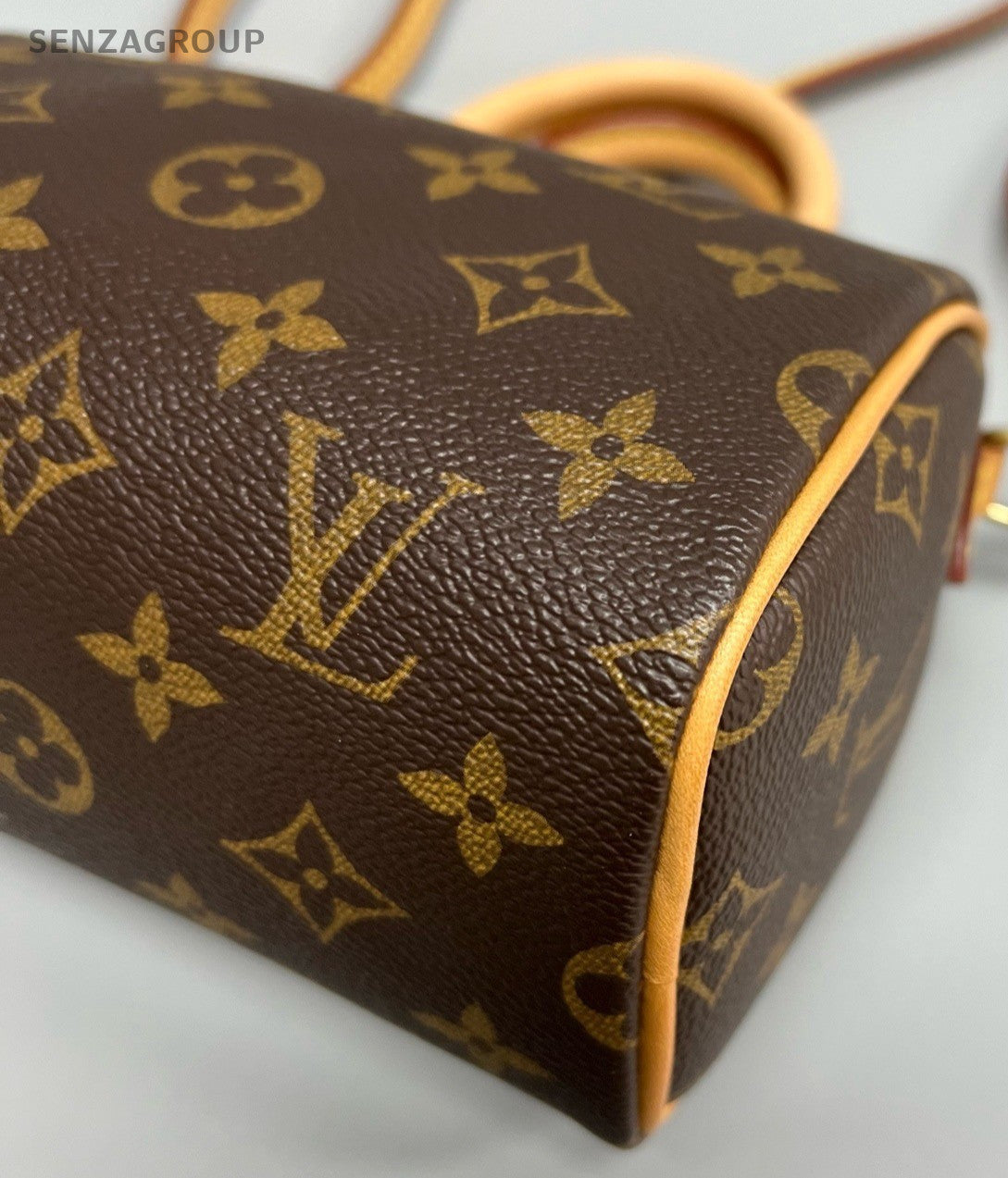 Louis Vuitton Speedy Nano Monogram Top Handle Bag Crossbody Brown Gold Women