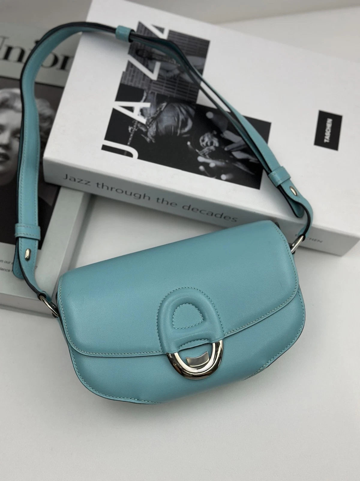 Excellent Hermes Cherche Mini Blue Shoulder Bag Silver Hardware with Dust Bag
