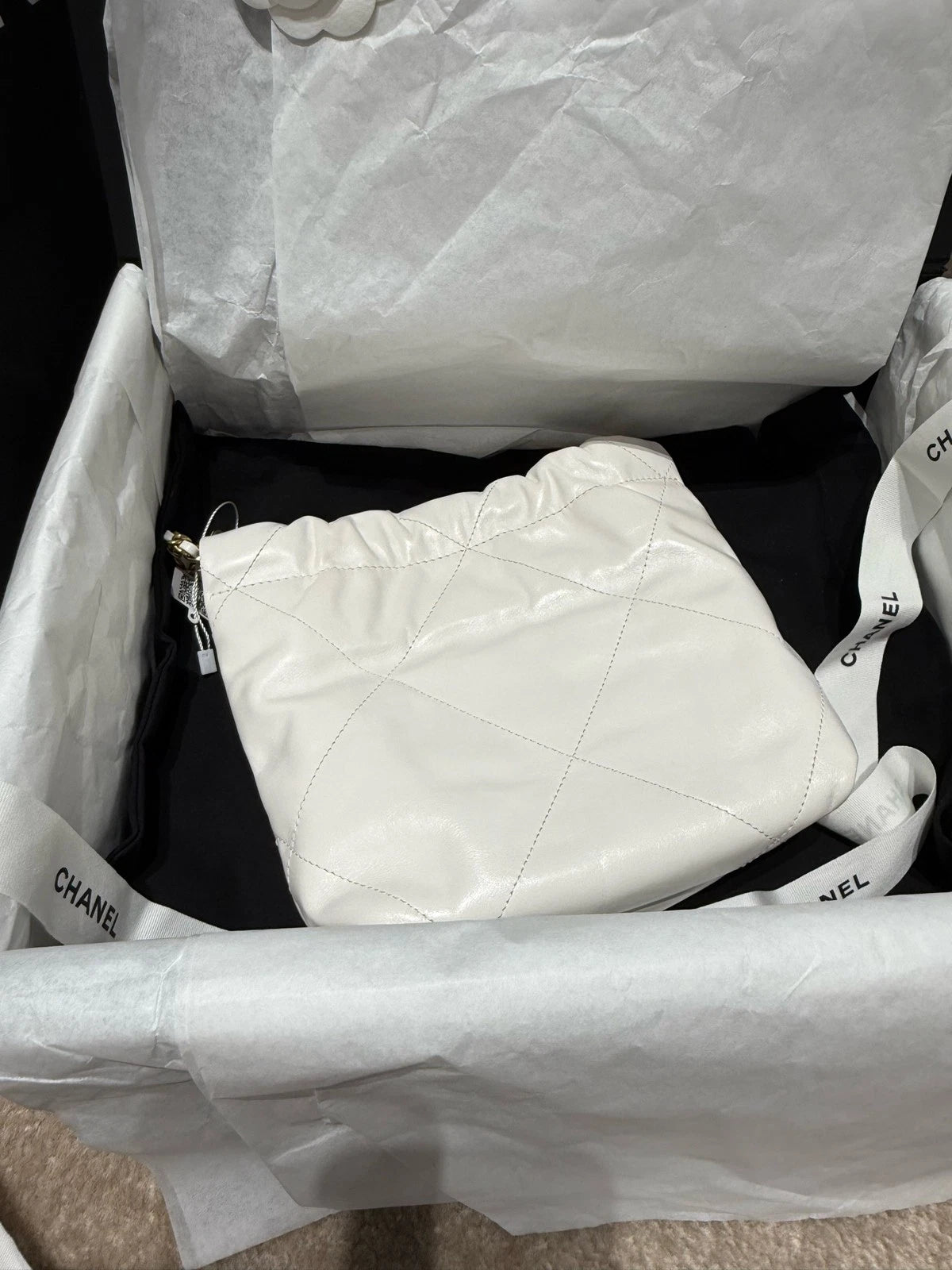 CHANEL 22 Mini Tote Shoulder Bag for Women White Gold