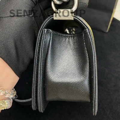 Chanel Black Calfskin Vintage Silver Boy Bag Small Chain Shoulder Bag