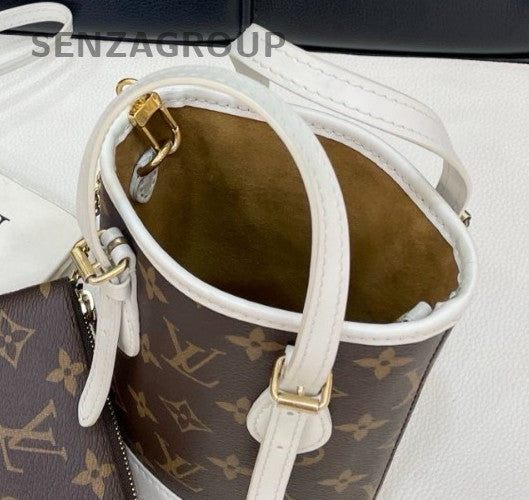 Louis Vuitton Monogram Nano Bucket Top Handle Bag Crossbody Brown Gold Women