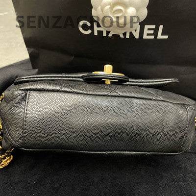 Chanel Coin Chain Crossbody Bag Black Gold Quilted Classic Women's Fashion
