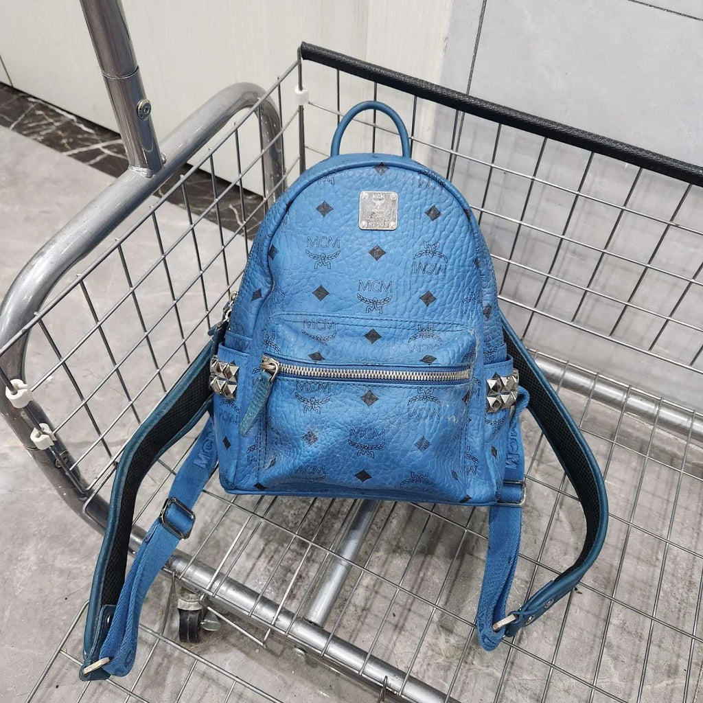 MCM Blue Monogram Rivet Small Backpack For Women