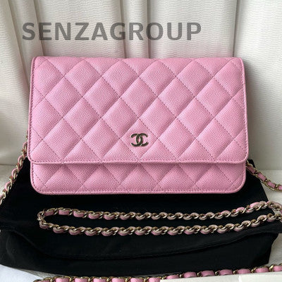 Chanel Quilted WOC Chain Bag Pink Gold Classic Fashion Women