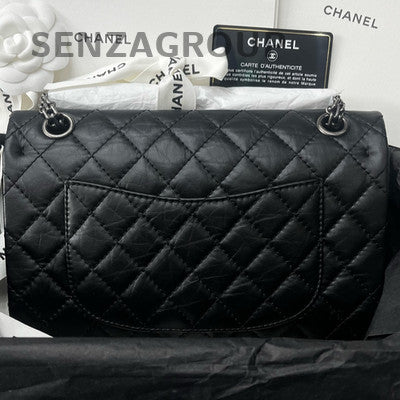 Chanel 2.55 Small Black Silver Chain Shoulder Bag Quilted Pattern