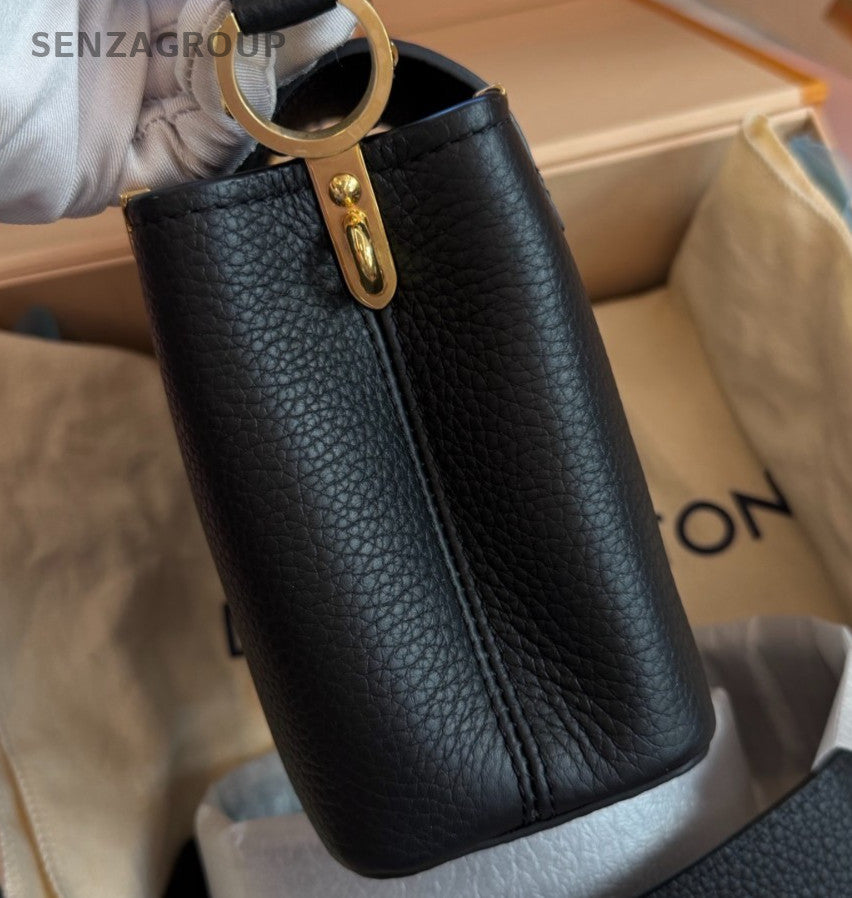Louis Vuitton Capucines Mini Top Handle Bag Crossbody Black Gold Women Classic
