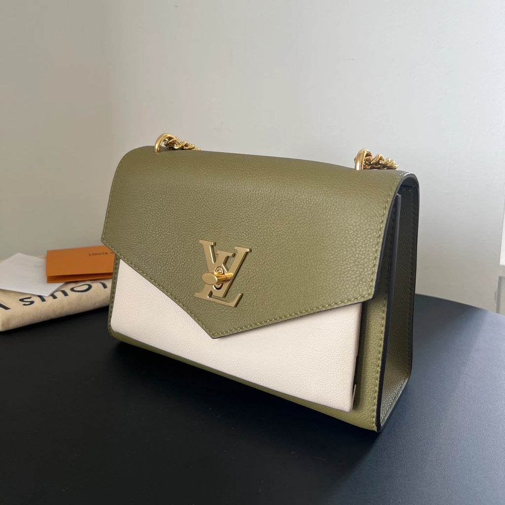 Louis Vuitton Lock Me Chain Shoulder Crossbody Bag Green Gold Hardware Women