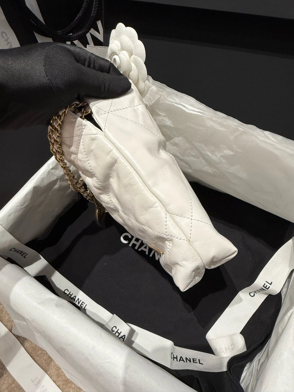 CHANEL 22 Mini Tote Shoulder Bag for Women White Gold