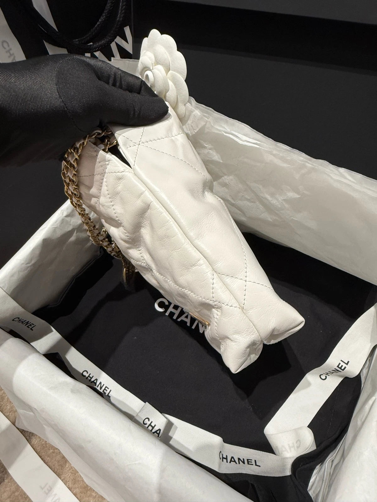 CHANEL 22 Mini Tote Shoulder Bag for Women White Gold