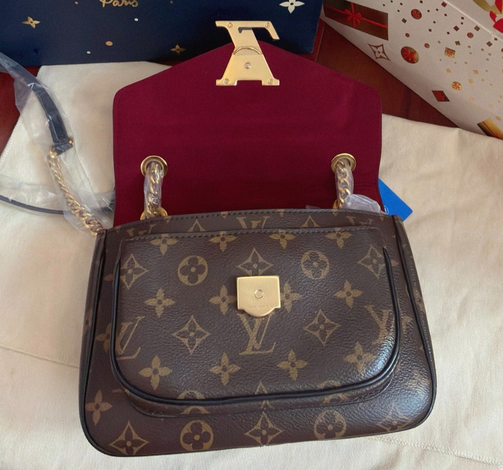 Louis Vuitton Passy Monogram Chain Shoulder Bag Brown Gold Women Classic