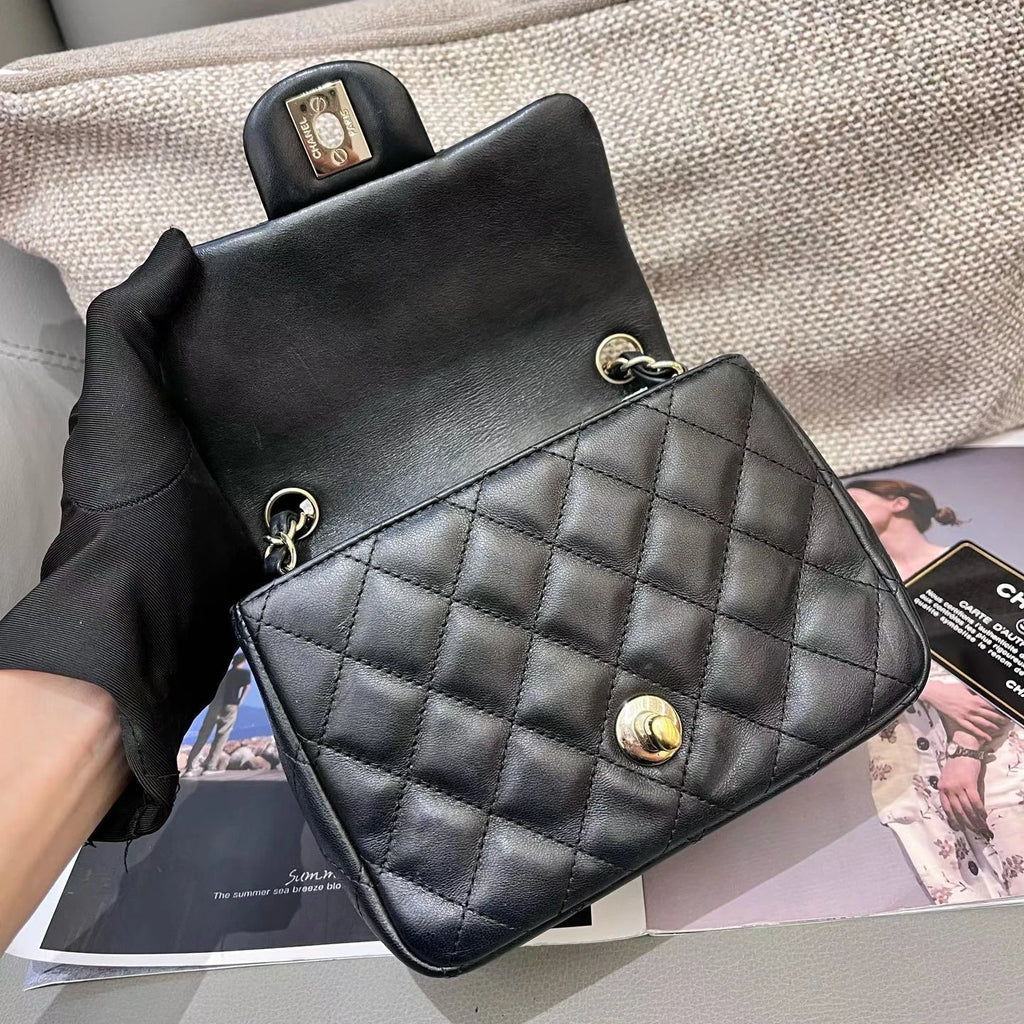 Chanel Classic Flap Chain Shoulder Crossbody Black Gold Diamond Women Fashion