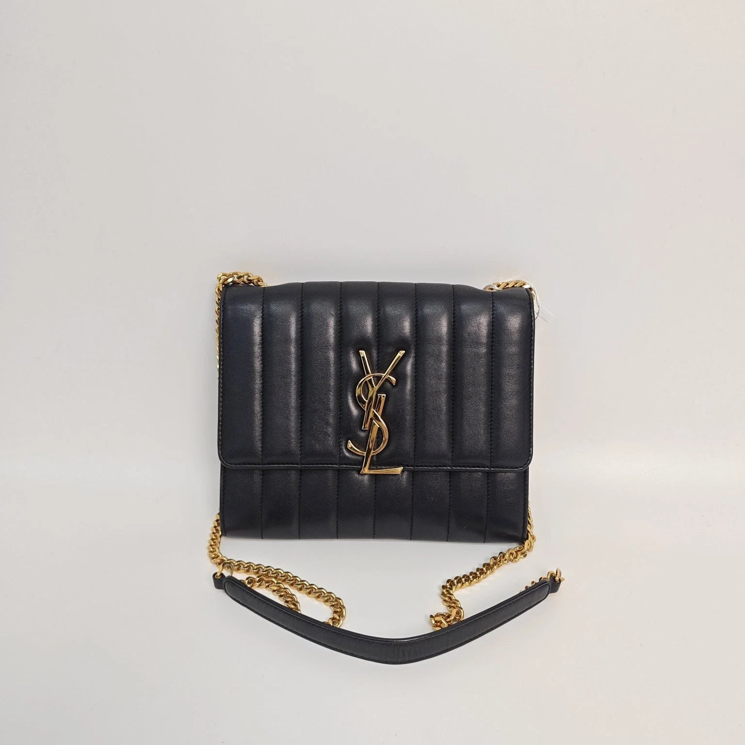 YSL Black Calfskin Vicky Chain Shoulder Crossbody Bag For Women