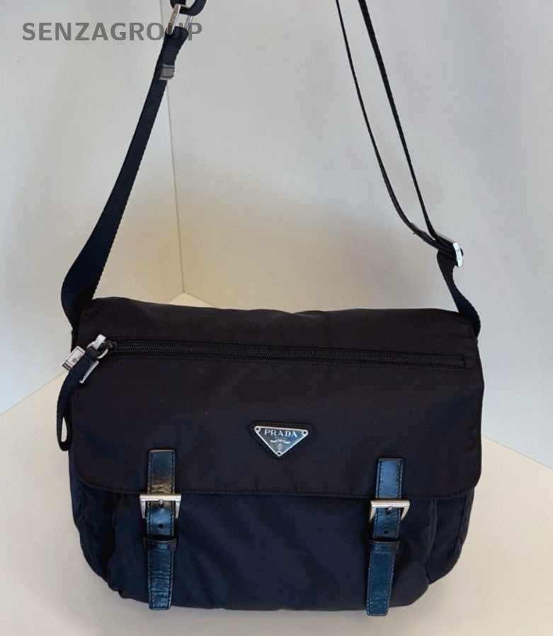 Prada Canvas Messenger Shoulder Crossbody Bag Black Unisex Adults