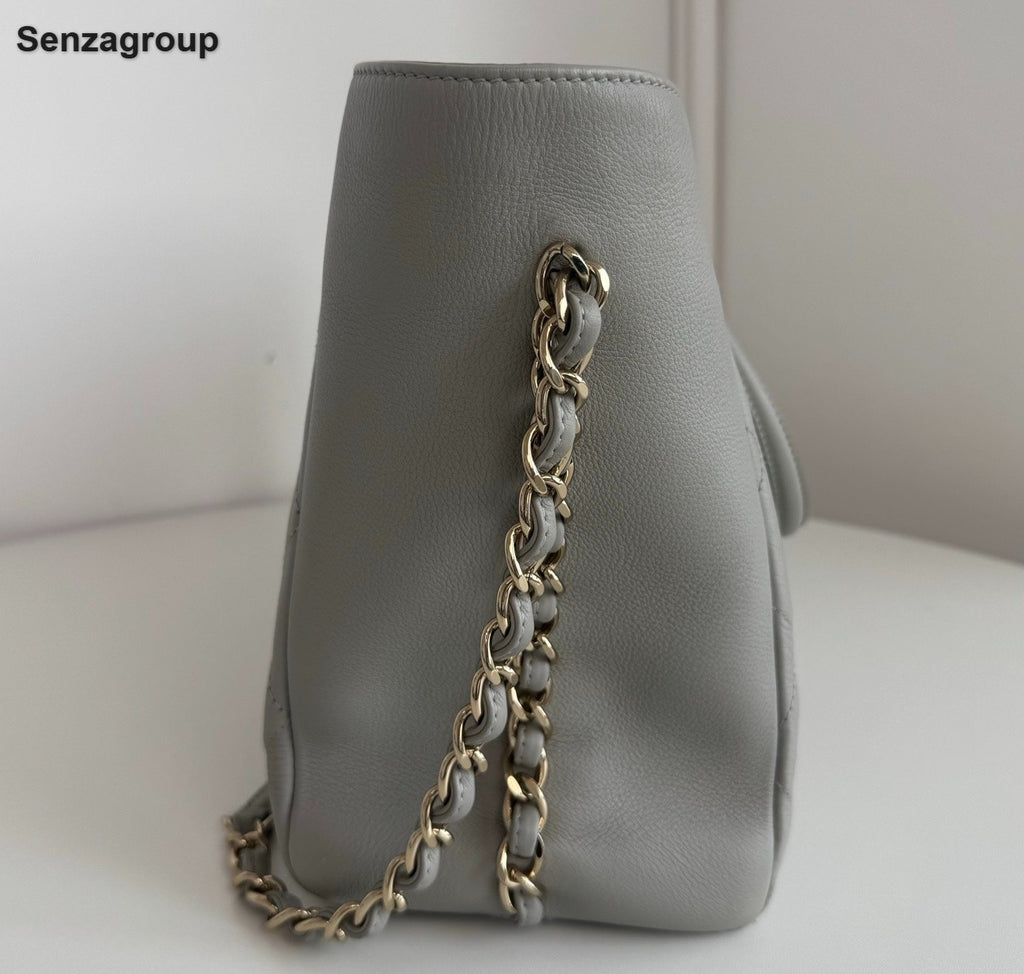 Chanel Diamond Tote Chain Top Handle Shoulder Bag Gray Silver Women Classic