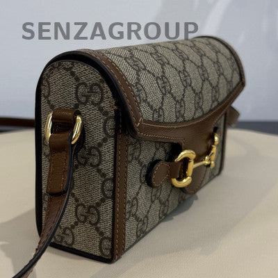 Gucci 1955 Horsebit Box Bag Brown Gold Buckle Shoulder Crossbody Women