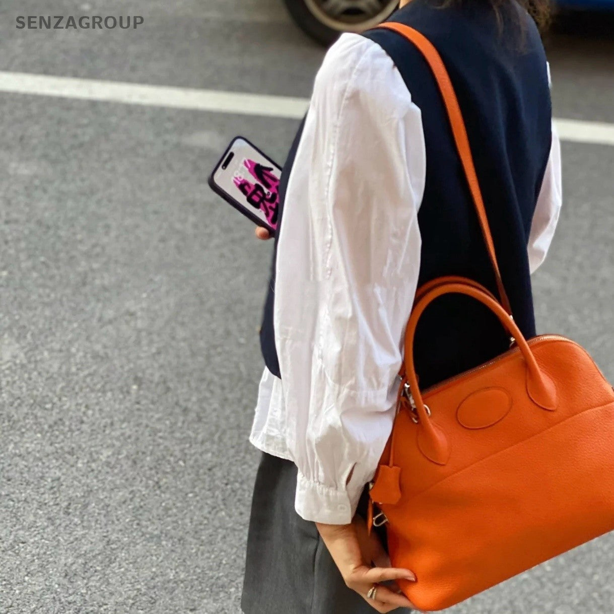 Hermes  Bolide31 Top Handle Handbag Shoulder Bag Women Orange