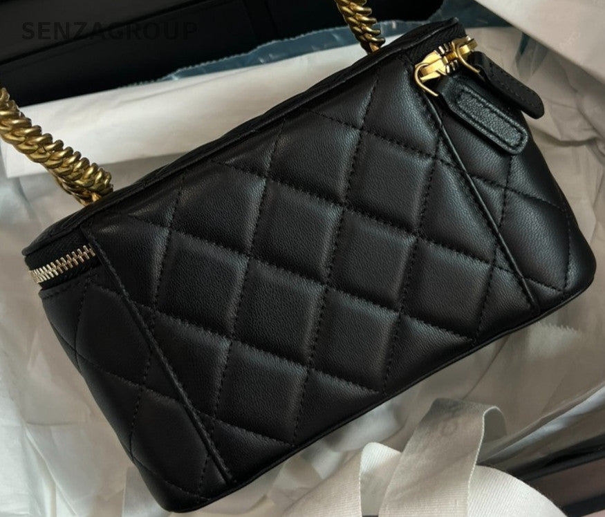 Chanel 23S Chain Lambskin Shoulder Bag Crossbody Black Gold Used Women Classic