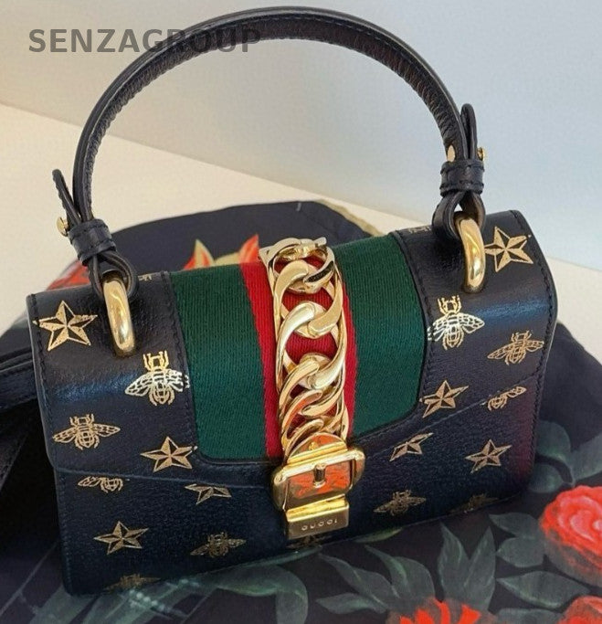Gucci Sylvie Small Limited Edition bee Top Handle 2way Shoulder bag Women Black