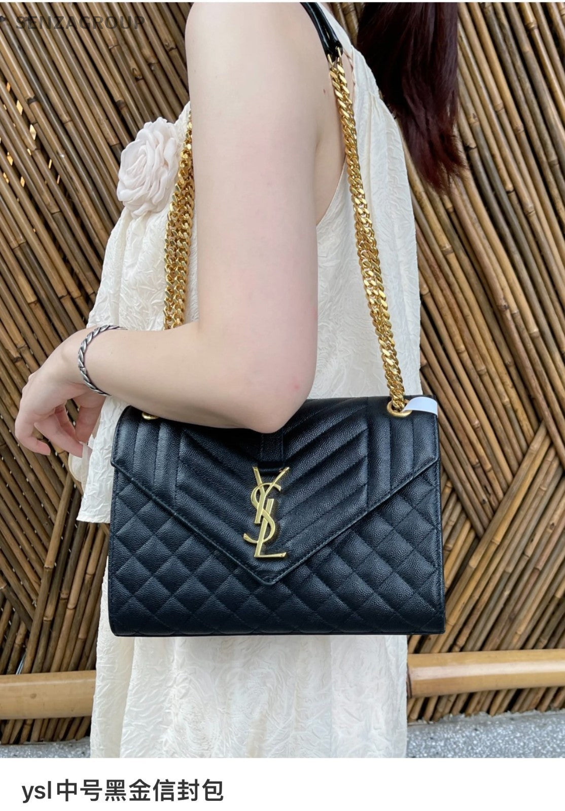 YSL Saint Laurent Envelope MM Chain Shoulder bag Black Gold Women Brand NEW
