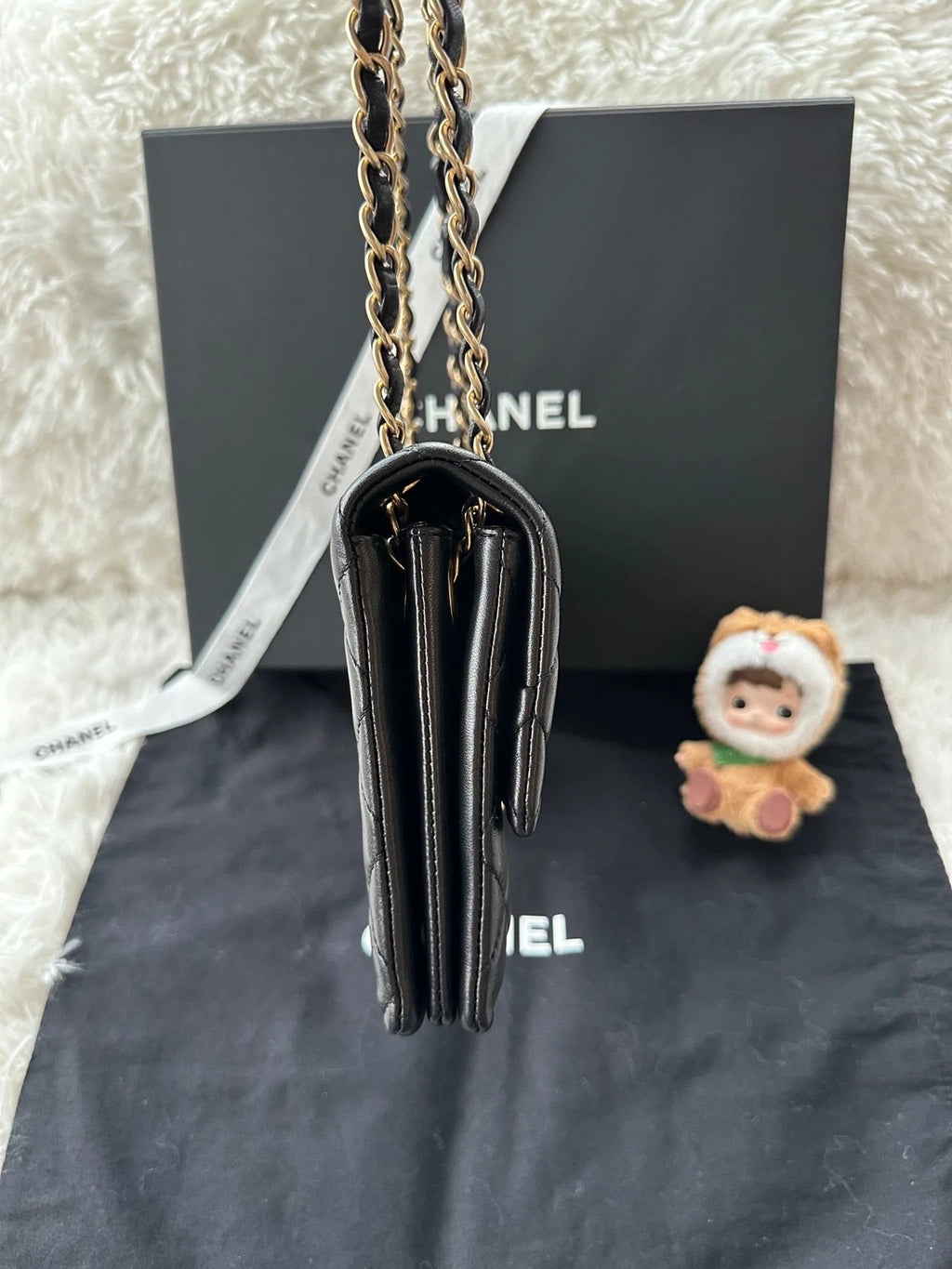 CHANEL Black Gold Lamskin Accordion Shoulder Crossbody Bag For Women