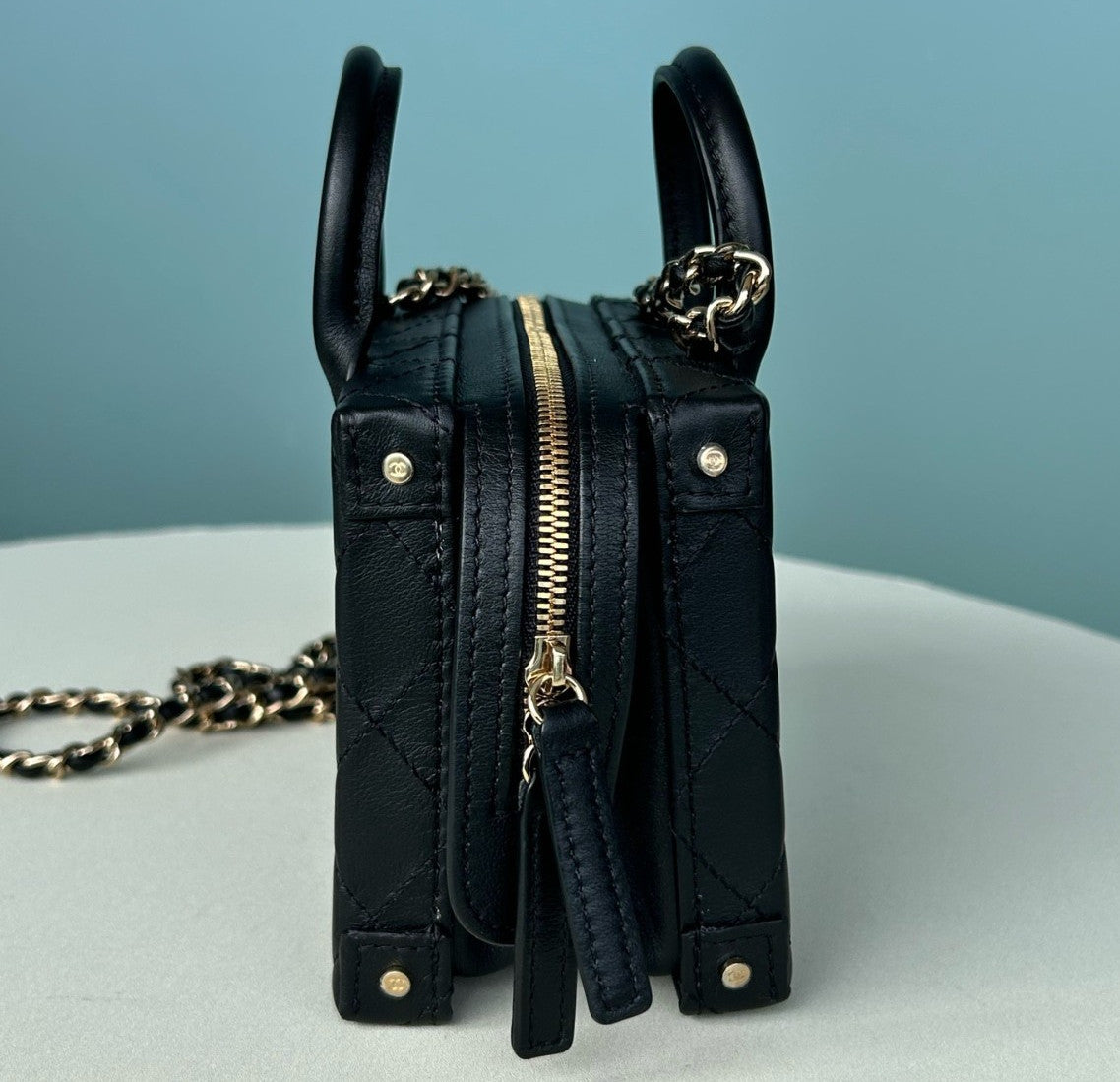Chanel Camera Case PM Chain Top Handle Crossbody Black Gold Women Classic