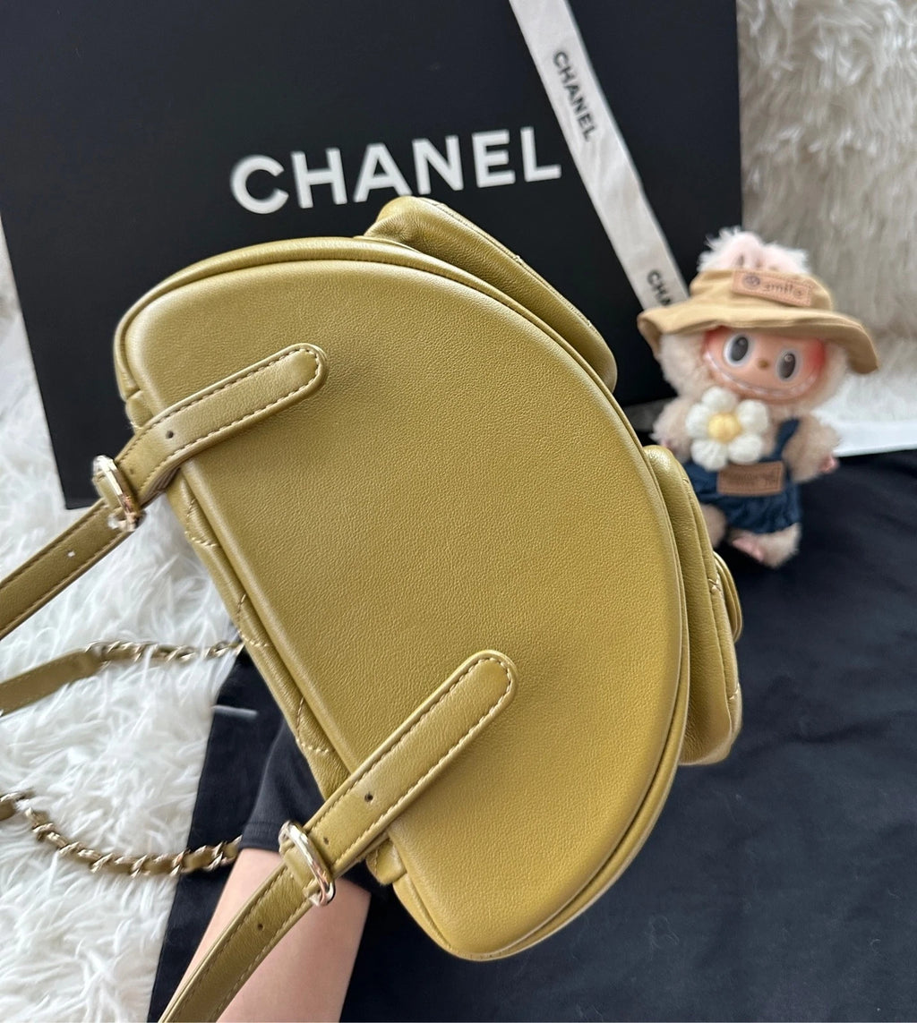CHANEL Duma Medium Olive Green Leather Backpack For Women