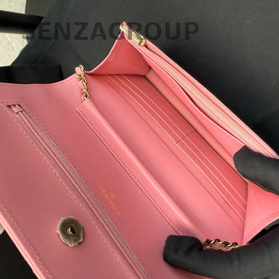 Chanel Quilted WOC Chain Shoulder Crossbody Bag Pink Gold Classic