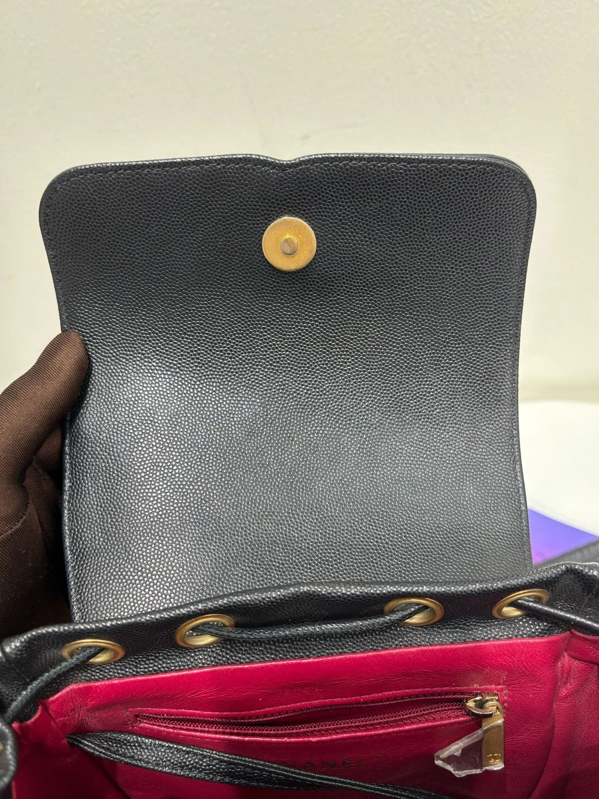 CHANEL Black Gold Calfskin Vanity Case Backpack For Women