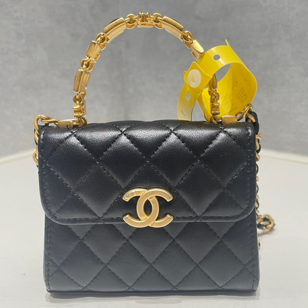 Chanel Kelly Mini Quilted Black Gold Chain Crossbody Bag