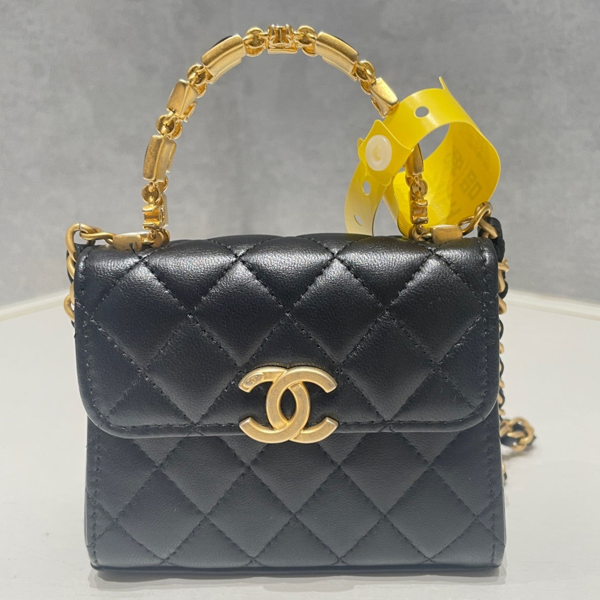Chanel Kelly Mini Quilted Black Gold Chain Crossbody Bag