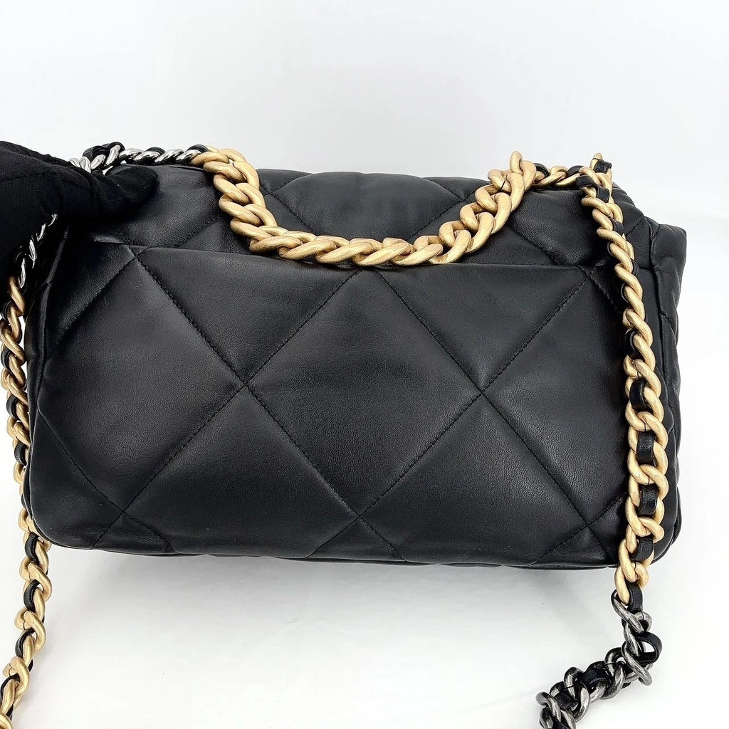 New CHANEL 19 Lamskin Black Gold Medium Shoulder Bag For Women