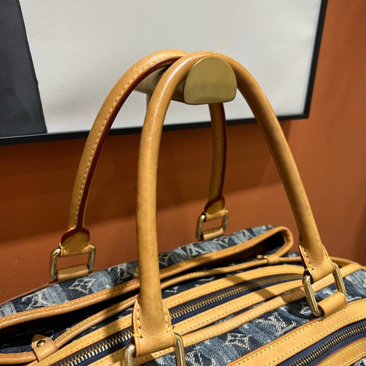 Louis Vuitton Raye Denim Blue Handbag Crossbody Bag Gold Hardware