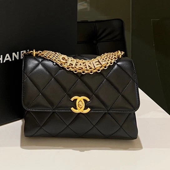 Authentic CHANEL Crystal Handle Classic Flap Shoulder Handbag