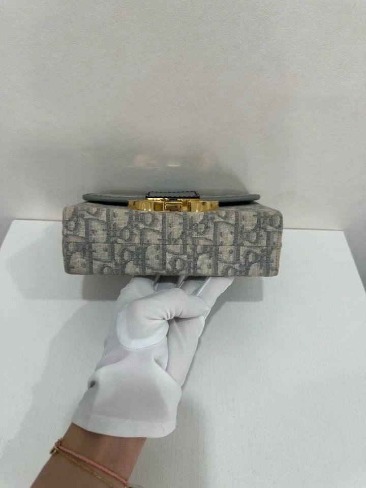 Authentic Dior Montaigne 30 Mini Gray Oblique Canvas Box Bag Women