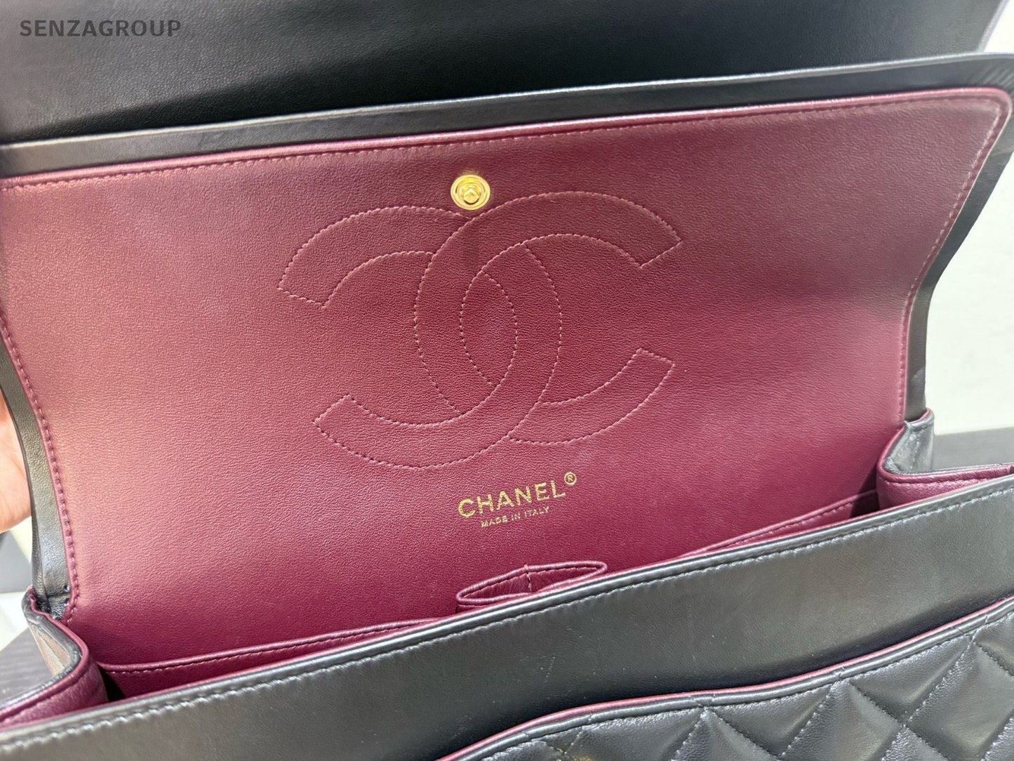 Chanel Classic Flap Jumbo Lambskin Chain Shoulder Bag Black Gold Women Diamond