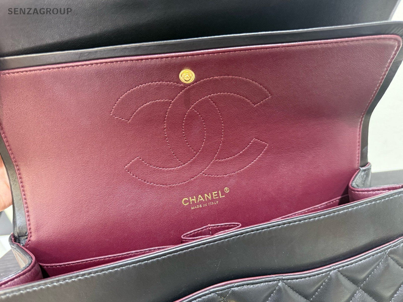 Chanel Classic Flap Jumbo Lambskin Chain Shoulder Bag Black Gold Women Diamond
