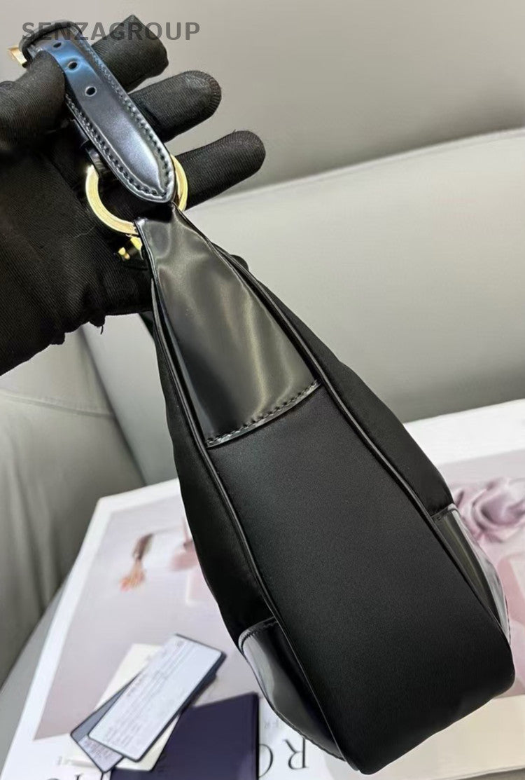 PRADA Classic Nylon logo Shoulder Handbag Black gold Women