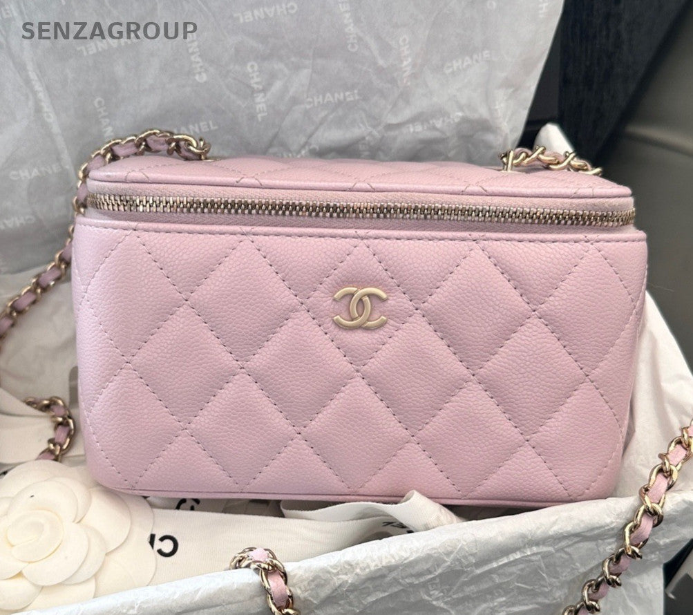Chanel Vanity Case Chain Shoulder Bag Crossbody Pink Gold Diamond Women Classic