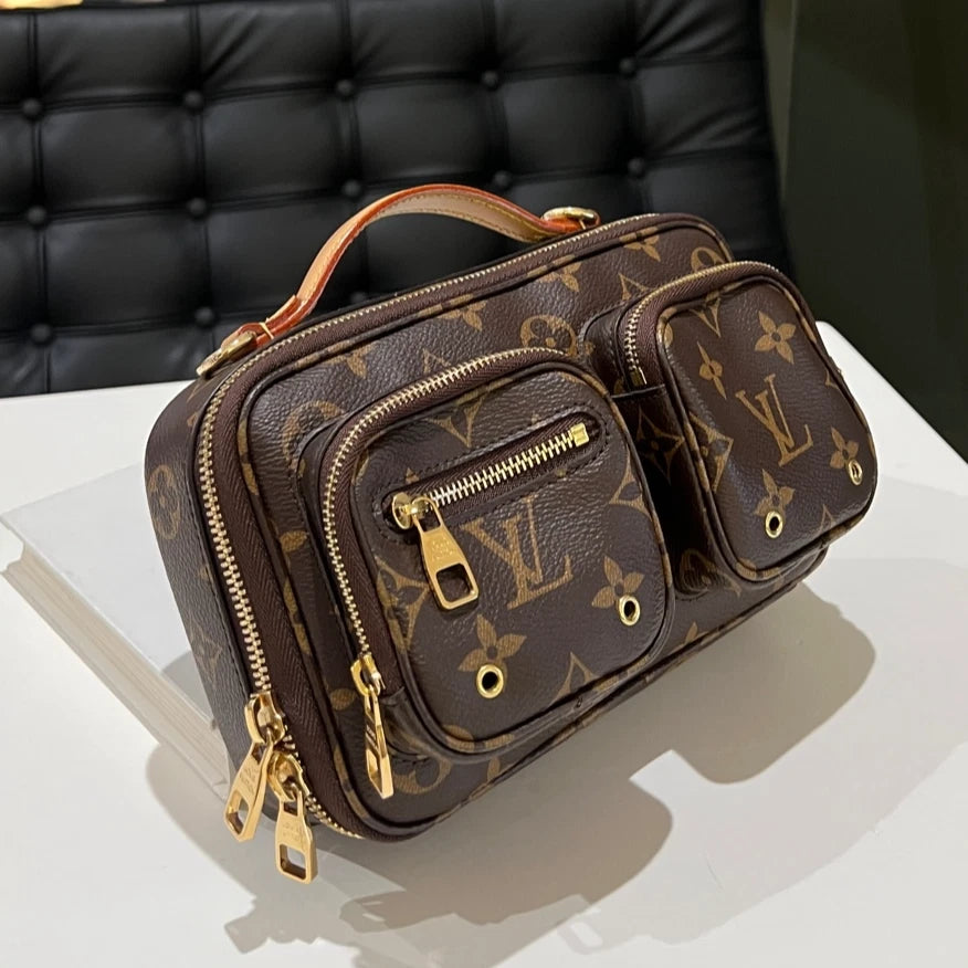 Auth Louis Vuitton Utility Monogram Brown Top Handle Crossbody Bag