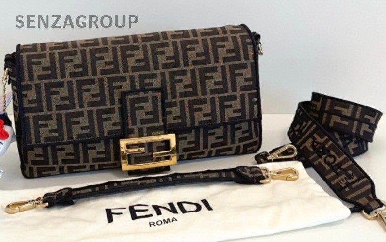 Fendi Baguette GM Monogram Canvas Shoulder Crossbody Bag Women Brown