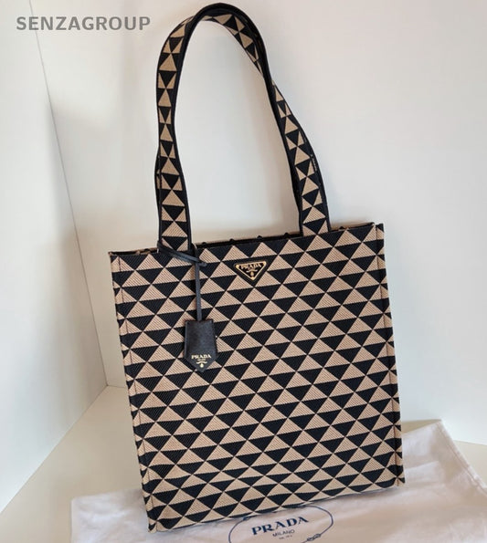 Prada Symbole Tote Shoulder Bag Brown Gold Unisex Adults Classic