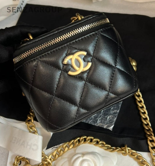 CHANEL 23S Camellia mini box Chain Shoulder Handbag Black Gold Women Brand NEW