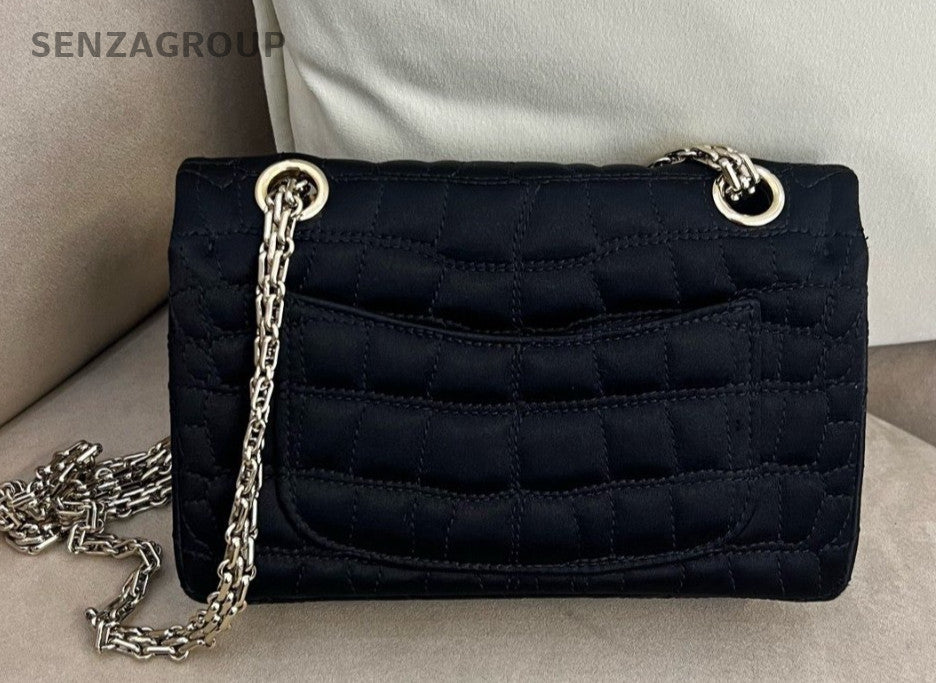 Chanel 2.55 Satin Alligator pattern Chain Shoulder bag Women Black